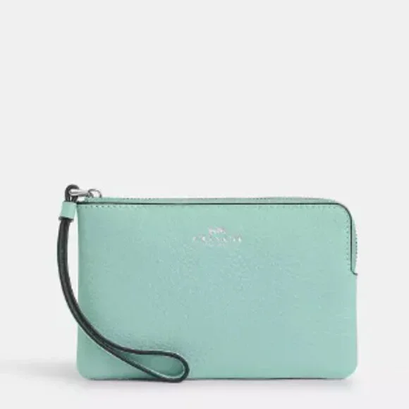 BUNDLE - EUC - Coach Corner Zip Wristlet in Light Blue/Green - Picture 1 of 14